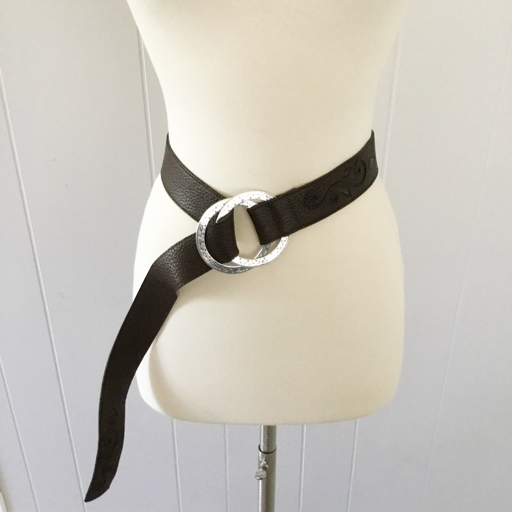 Brighton Brown Leather Belt With Silver Hardware Size S